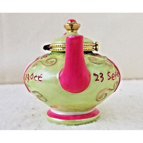 Libra tea pot Trinket‎ jewelry Box "sept 23 - oct 23" balance pink green gold - Picture 2 of 11